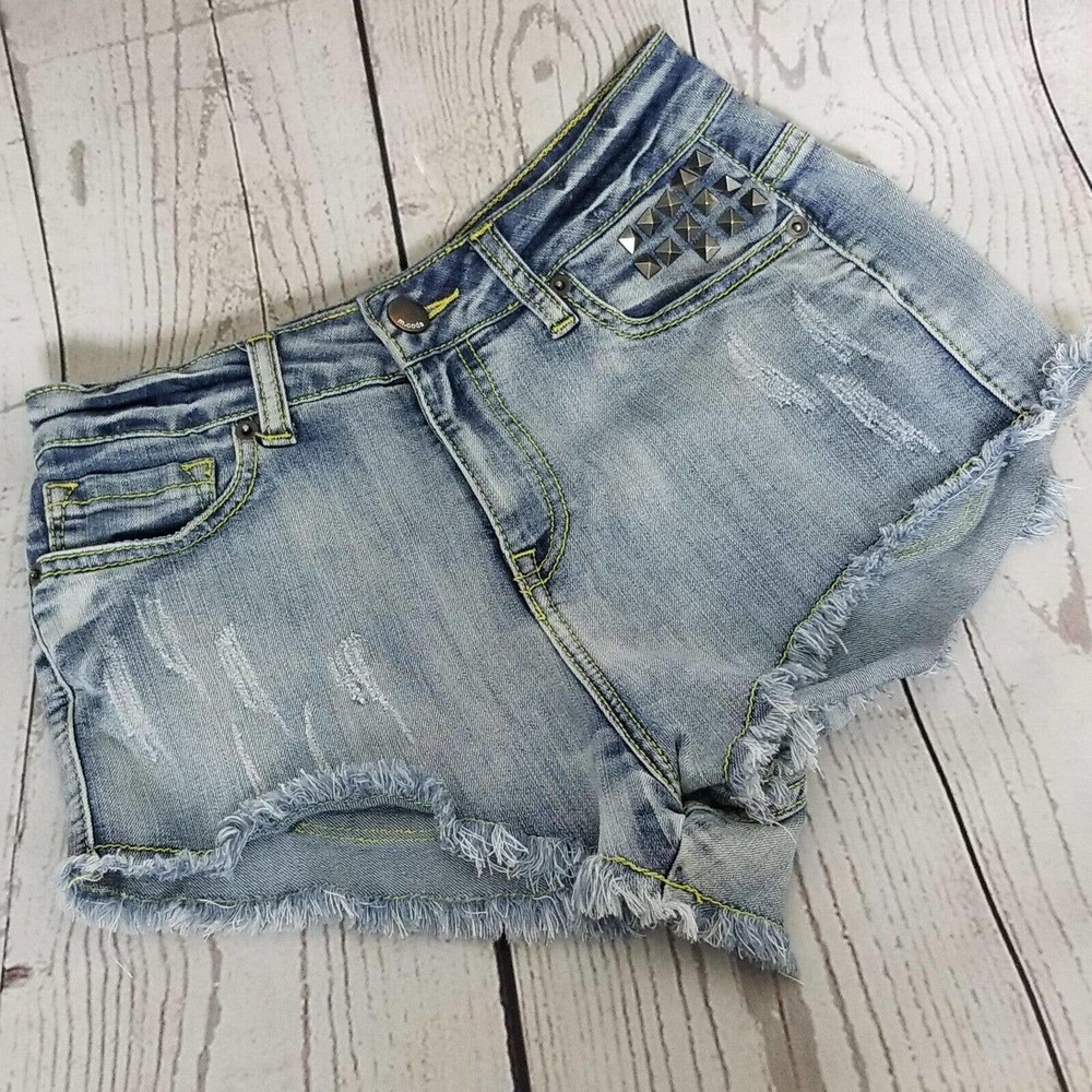 Mindcode Shorts Womens Small Blue Denim Skinny High Rise Cut Off Distressed - Picture 2 of 7